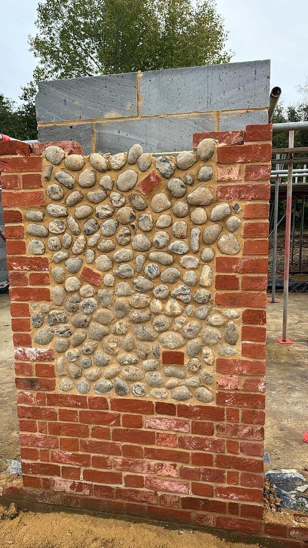 nearly complete stone feature wall